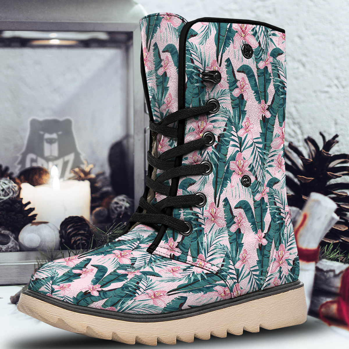 Tropical Pink Hawaiian Print Pattern Snow Boots-grizzshop