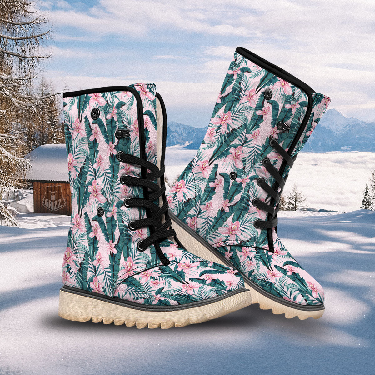 Tropical Pink Hawaiian Print Pattern Snow Boots-grizzshop