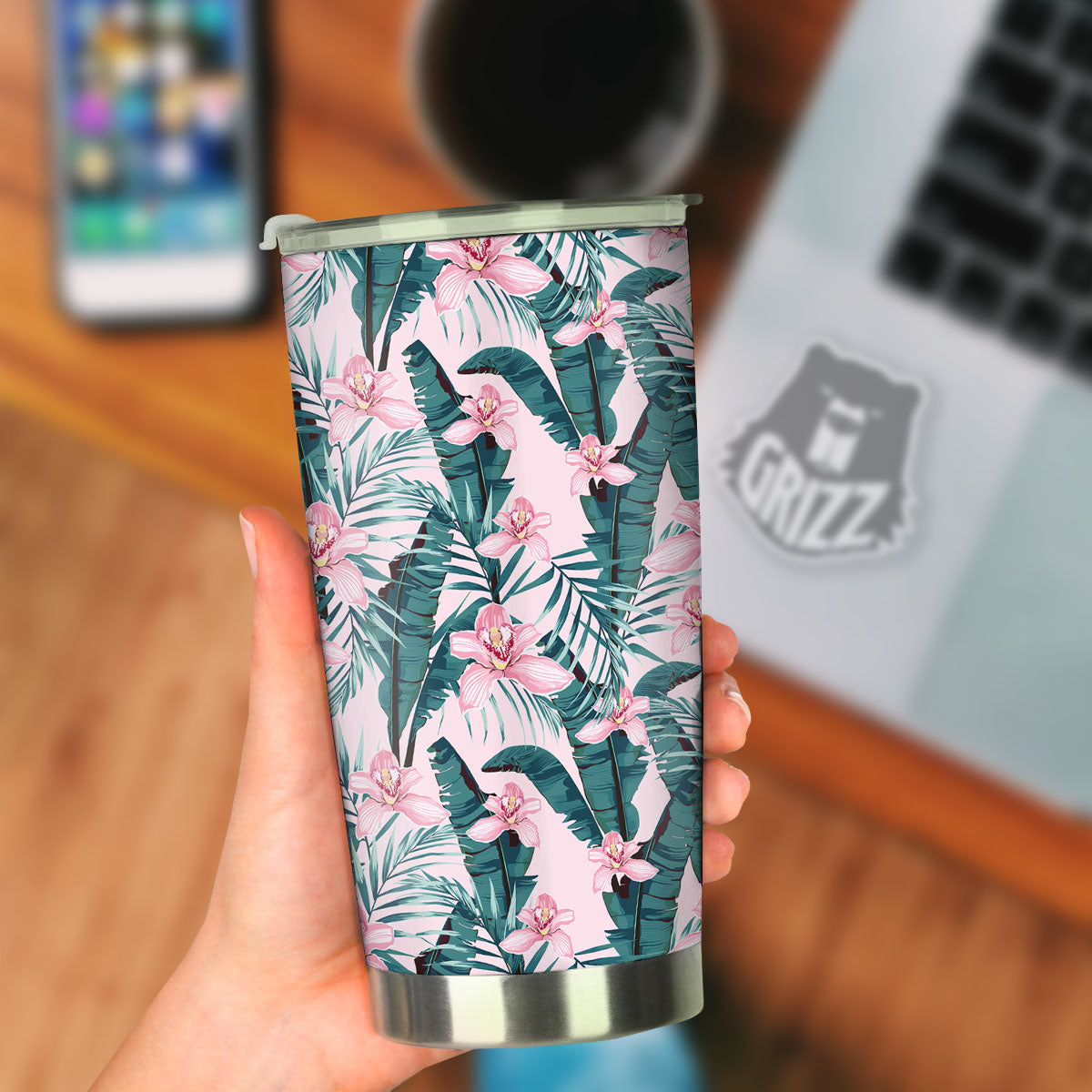 Tropical Pink Hawaiian Print Pattern Tumbler-grizzshop