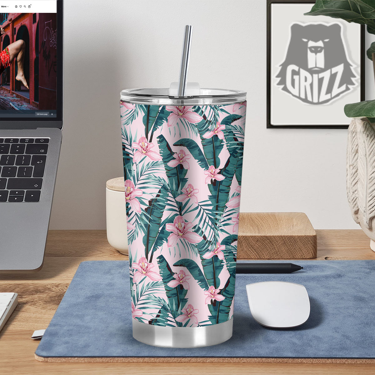 Tropical Pink Hawaiian Print Pattern Tumbler-grizzshop