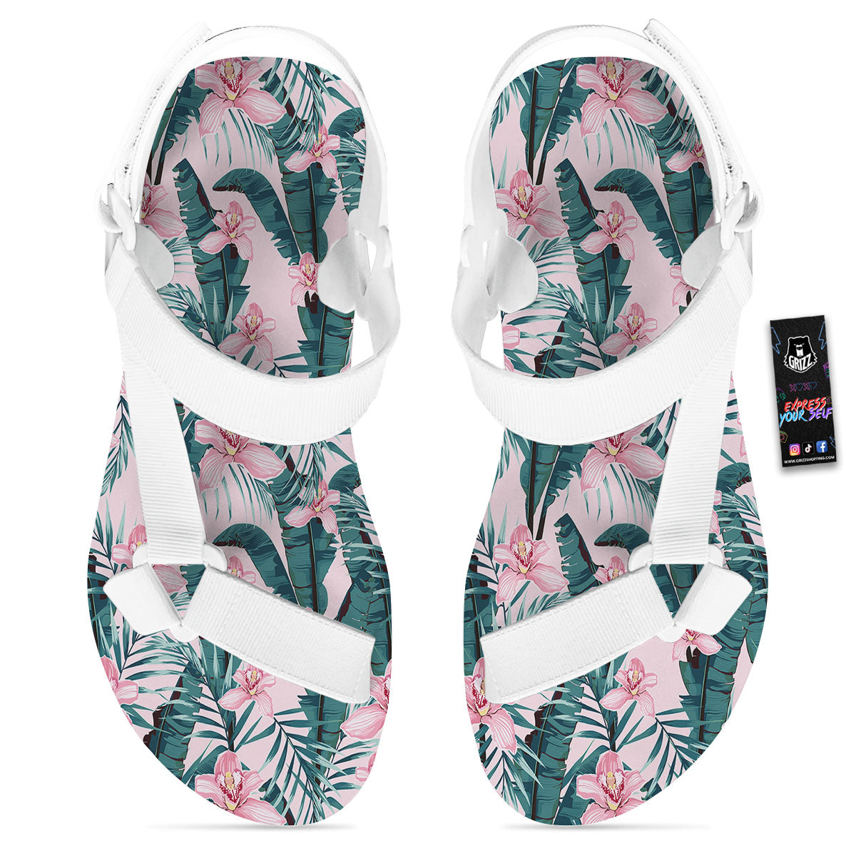 Tropical Pink Hawaiian Print Pattern White Open Toe Sandals-grizzshop