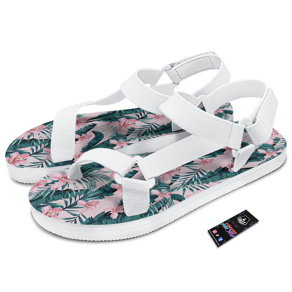 Tropical Pink Hawaiian Print Pattern White Open Toe Sandals-grizzshop