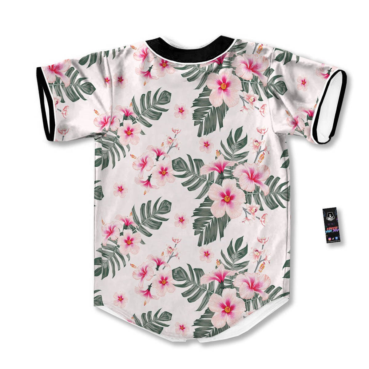 Tropical Pink Hibiscus Print Pattern Baseball Jersey-grizzshop