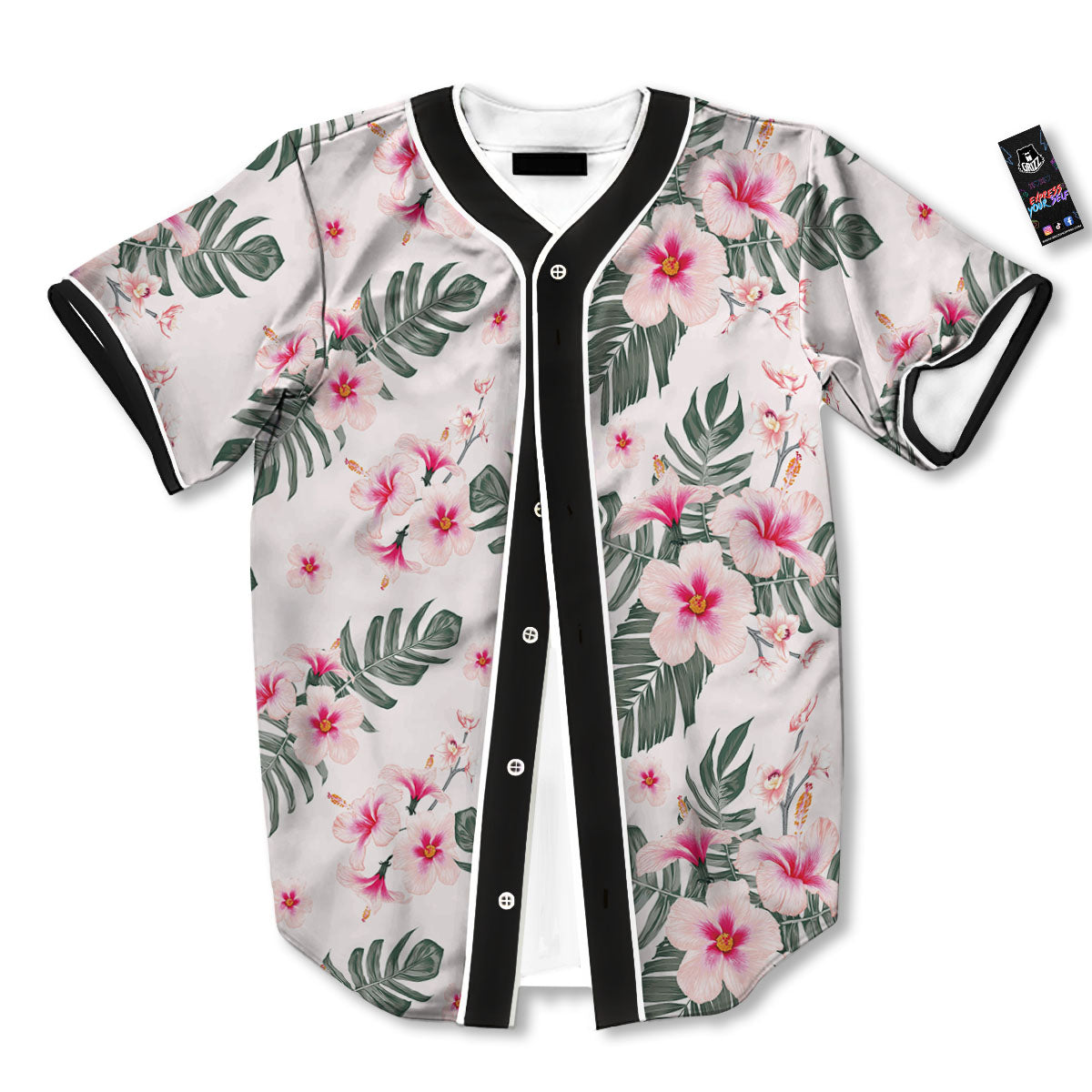 Tropical Pink Hibiscus Print Pattern Baseball Jersey-grizzshop