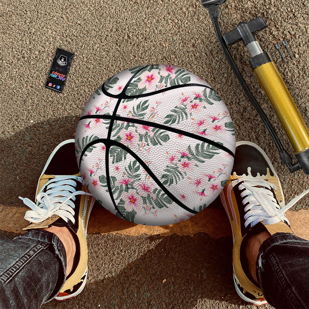 Tropical Pink Hibiscus Print Pattern Basketball-grizzshop