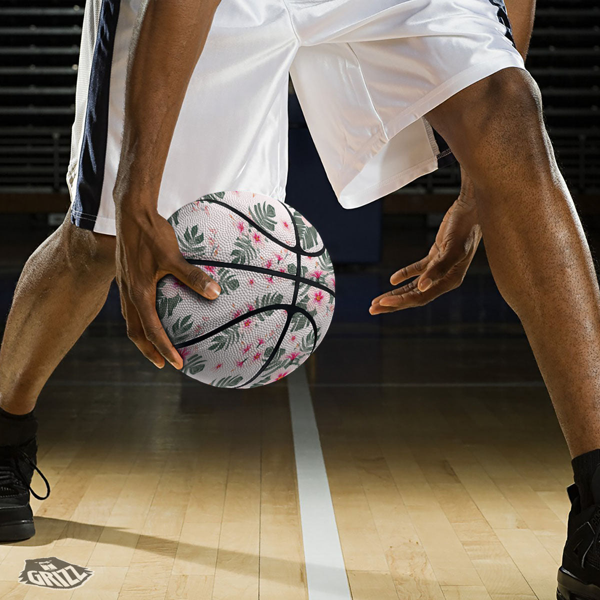 Tropical Pink Hibiscus Print Pattern Basketball-grizzshop