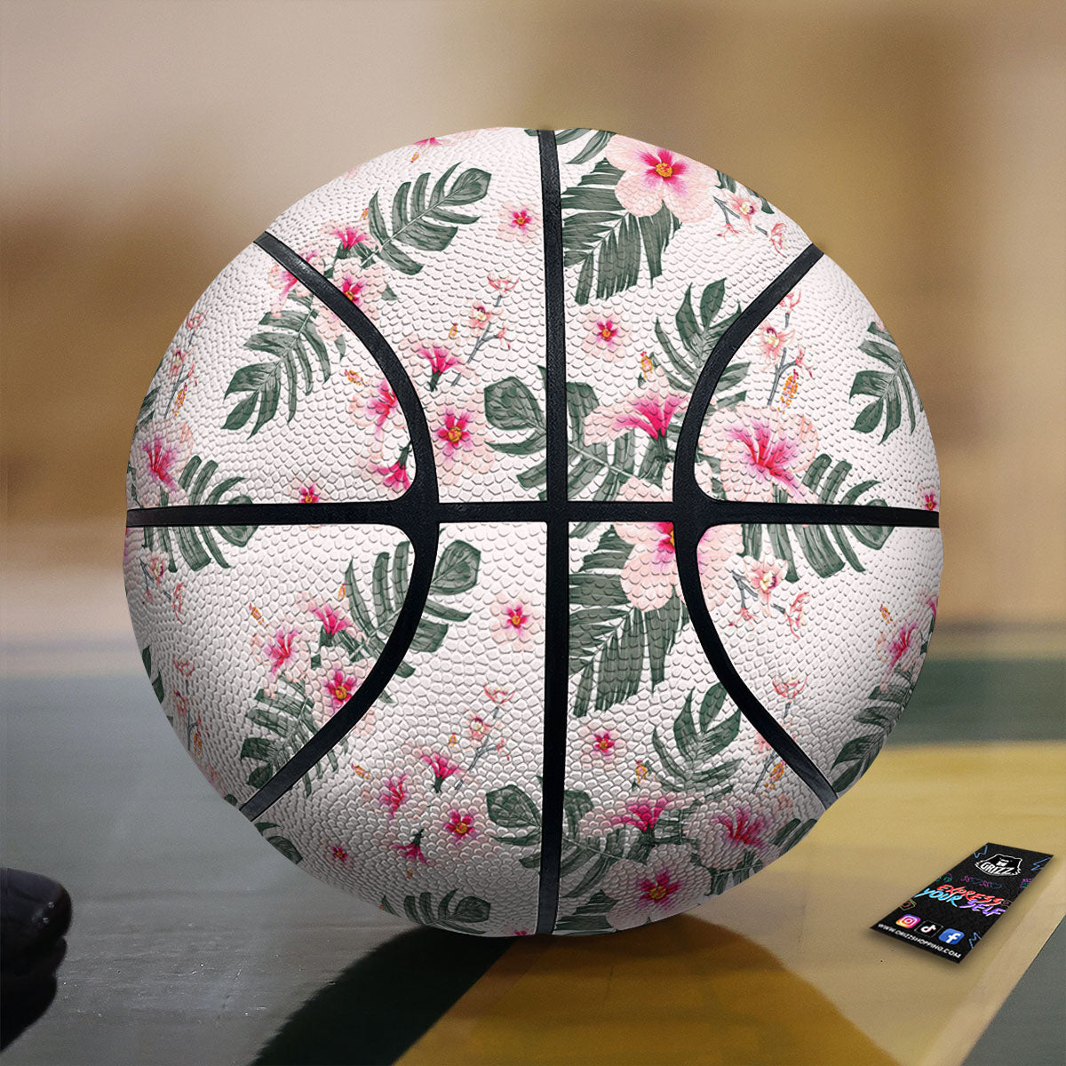 Tropical Pink Hibiscus Print Pattern Basketball-grizzshop