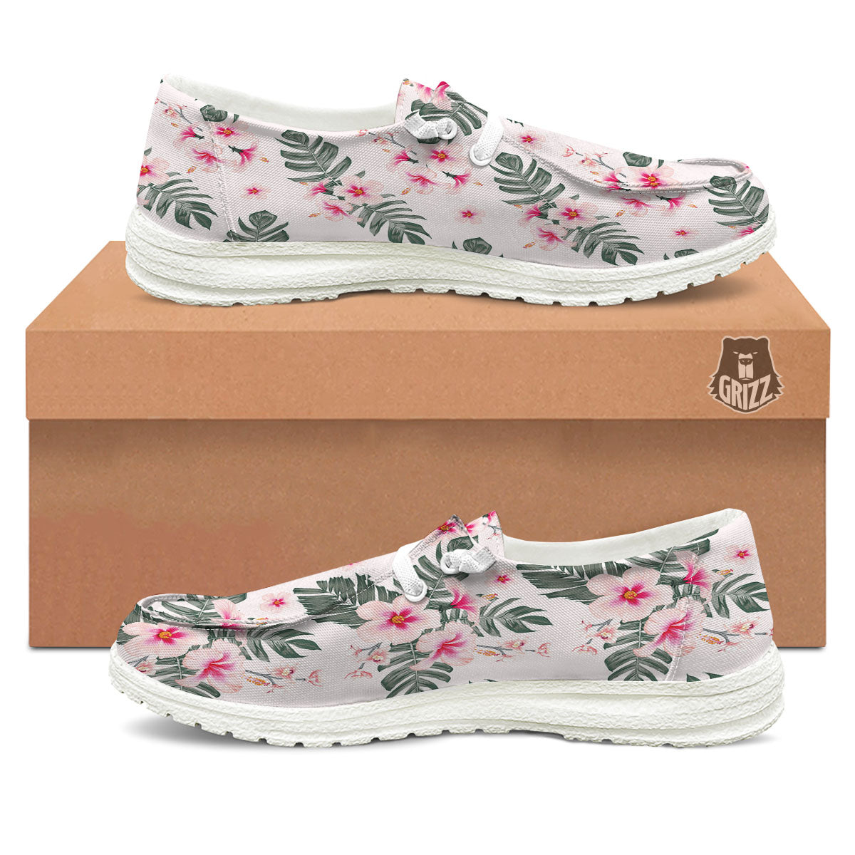 Tropical Pink Hibiscus Print Pattern Black Loafers-grizzshop