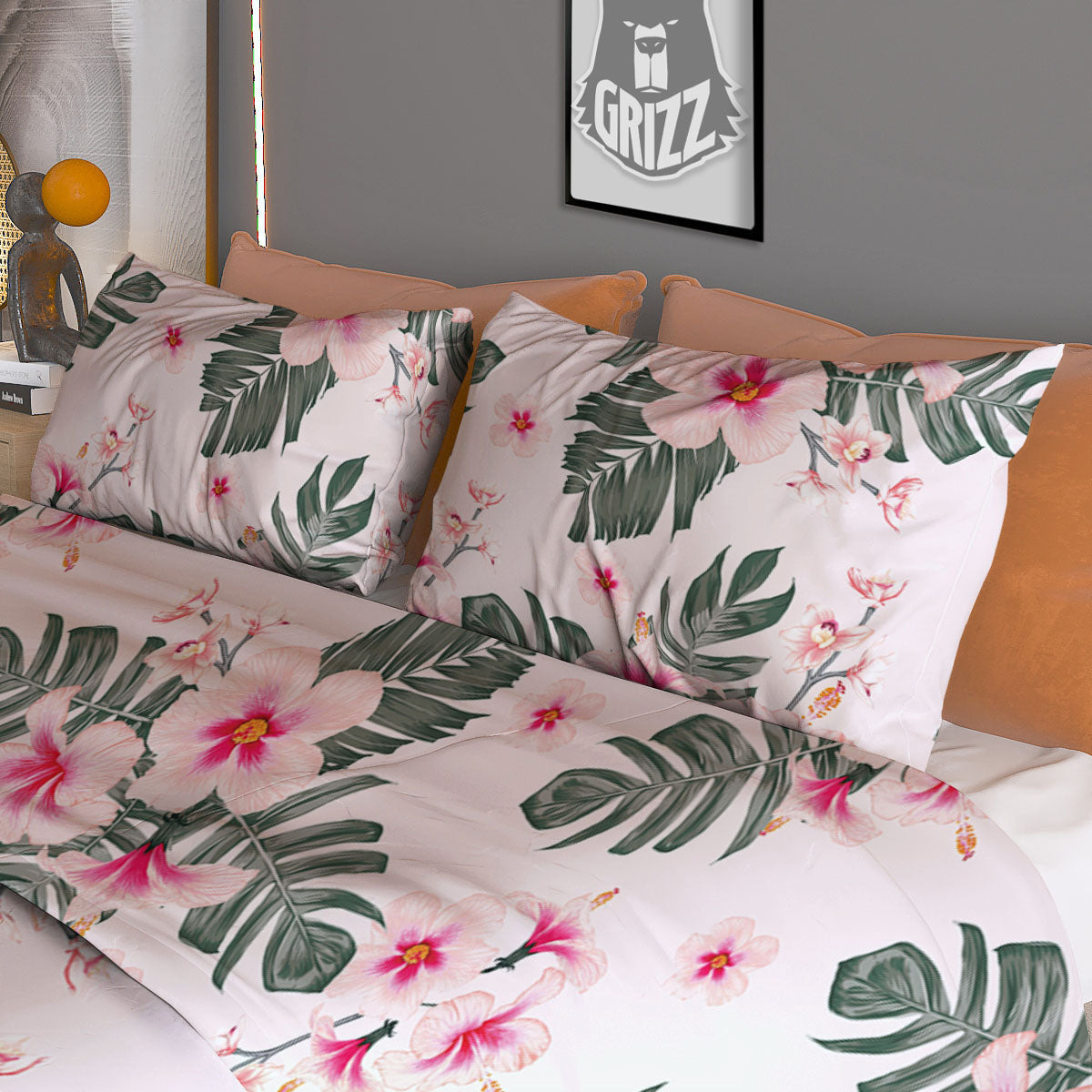 Tropical Pink Hibiscus Print Pattern Duvet Cover Bedding Set