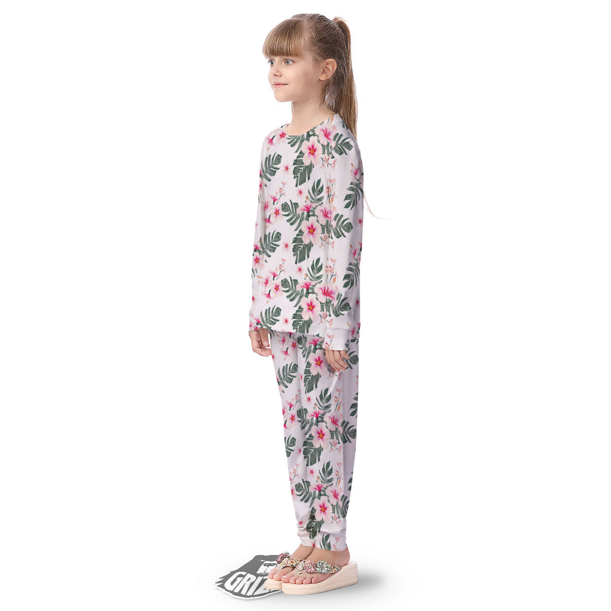 Tropical Pink Hibiscus Print Pattern Kid's Pajamas-grizzshop