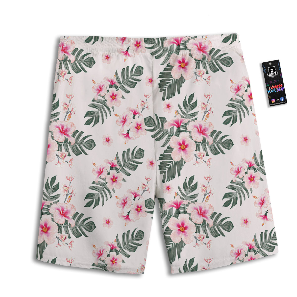 Tropical Pink Hibiscus Print Pattern Men's Athletic Shorts