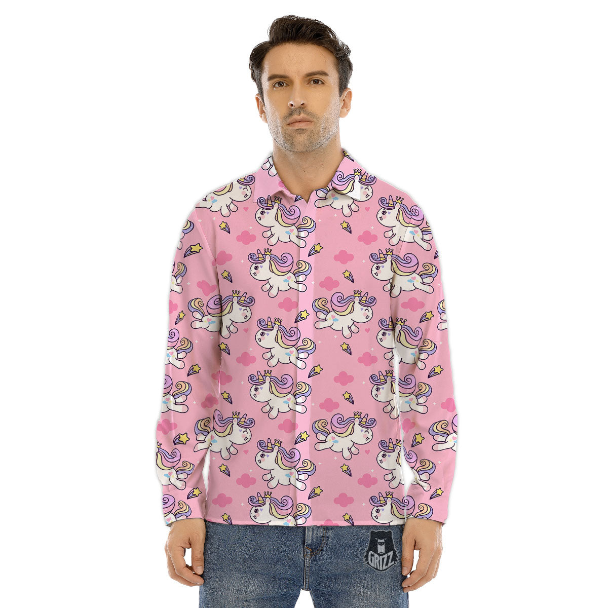 Tropical Pink Hibiscus Print Pattern Men's Dress Shirts-grizzshop