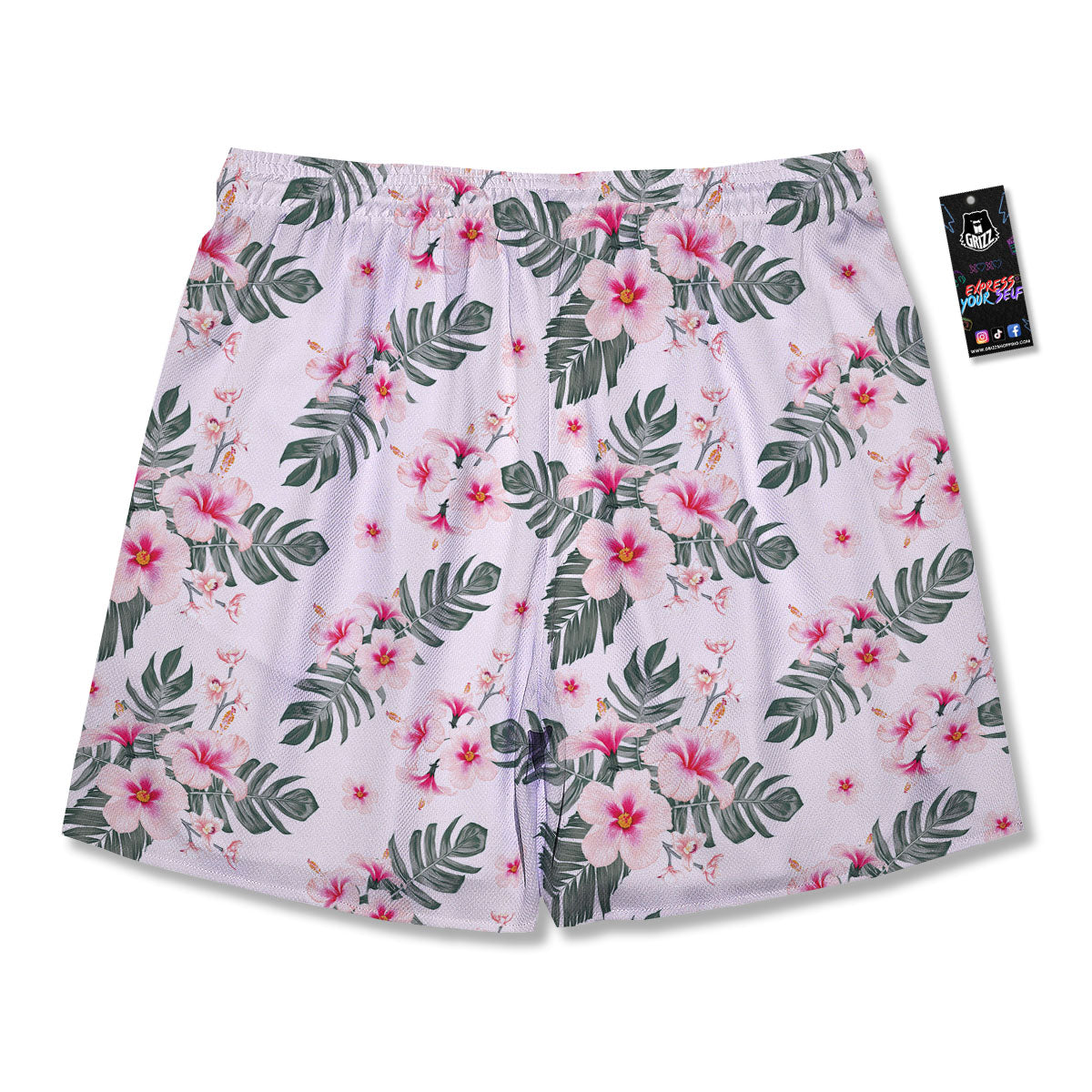 Tropical Pink Hibiscus Print Pattern Men's Running Shorts-grizzshop