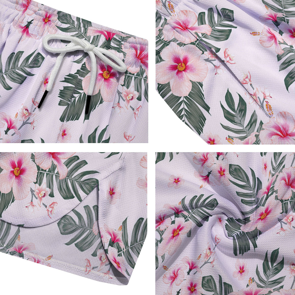 Tropical Pink Hibiscus Print Pattern Men's Running Shorts-grizzshop
