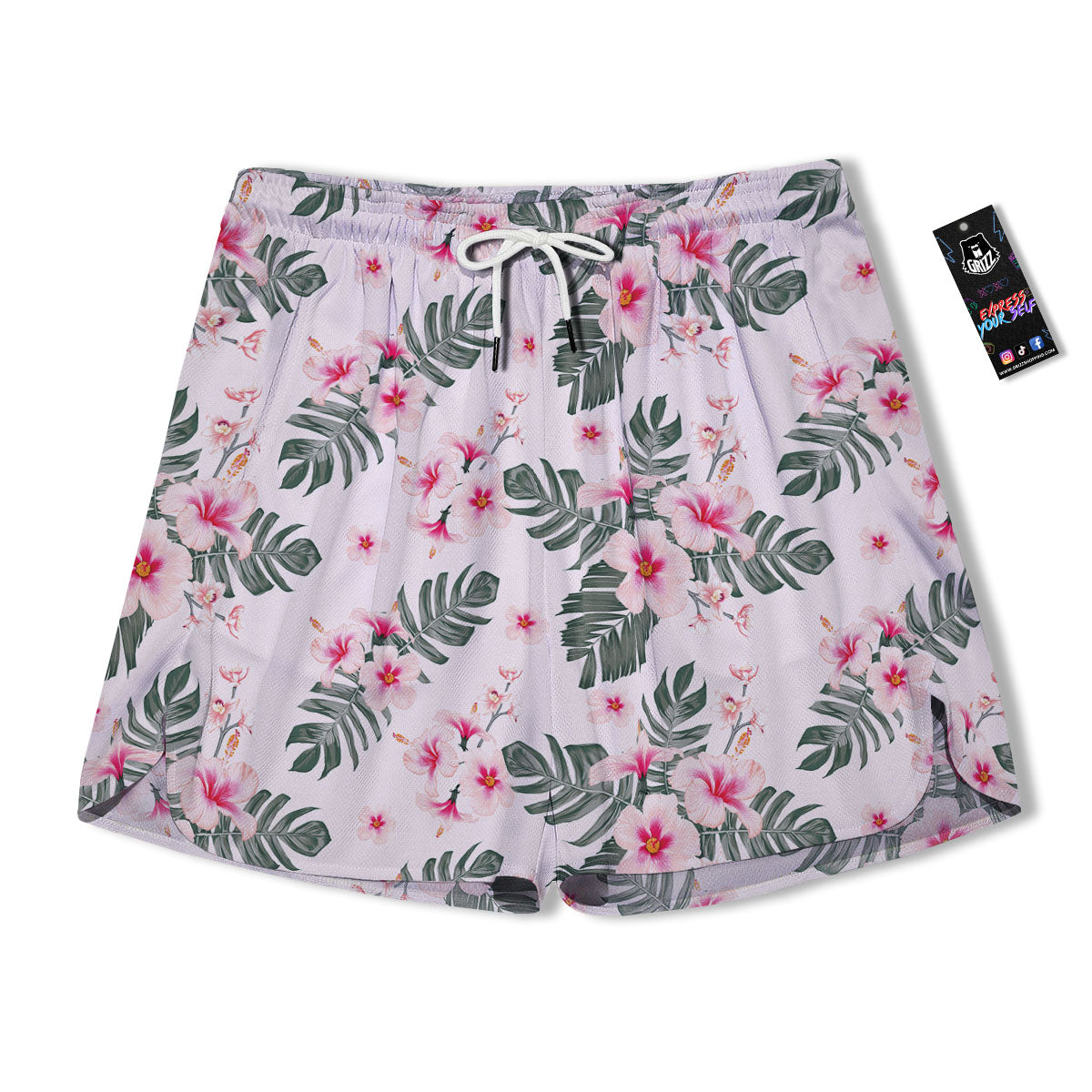 Tropical Pink Hibiscus Print Pattern Men's Running Shorts-grizzshop