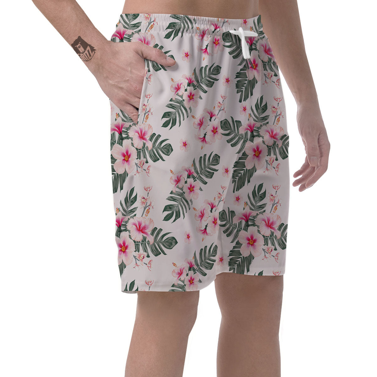 Tropical Pink Hibiscus Print Pattern Men's Shorts-grizzshop