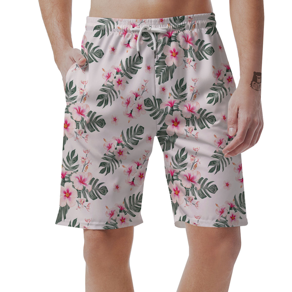 Tropical Pink Hibiscus Print Pattern Men's Shorts-grizzshop