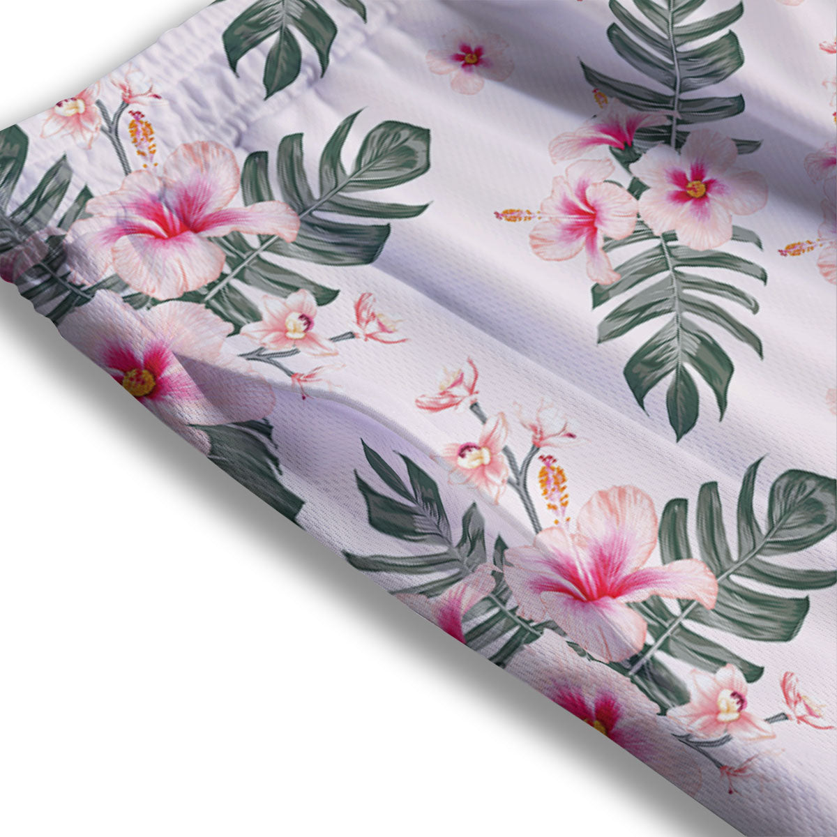 Tropical Pink Hibiscus Print Pattern Mesh Shorts