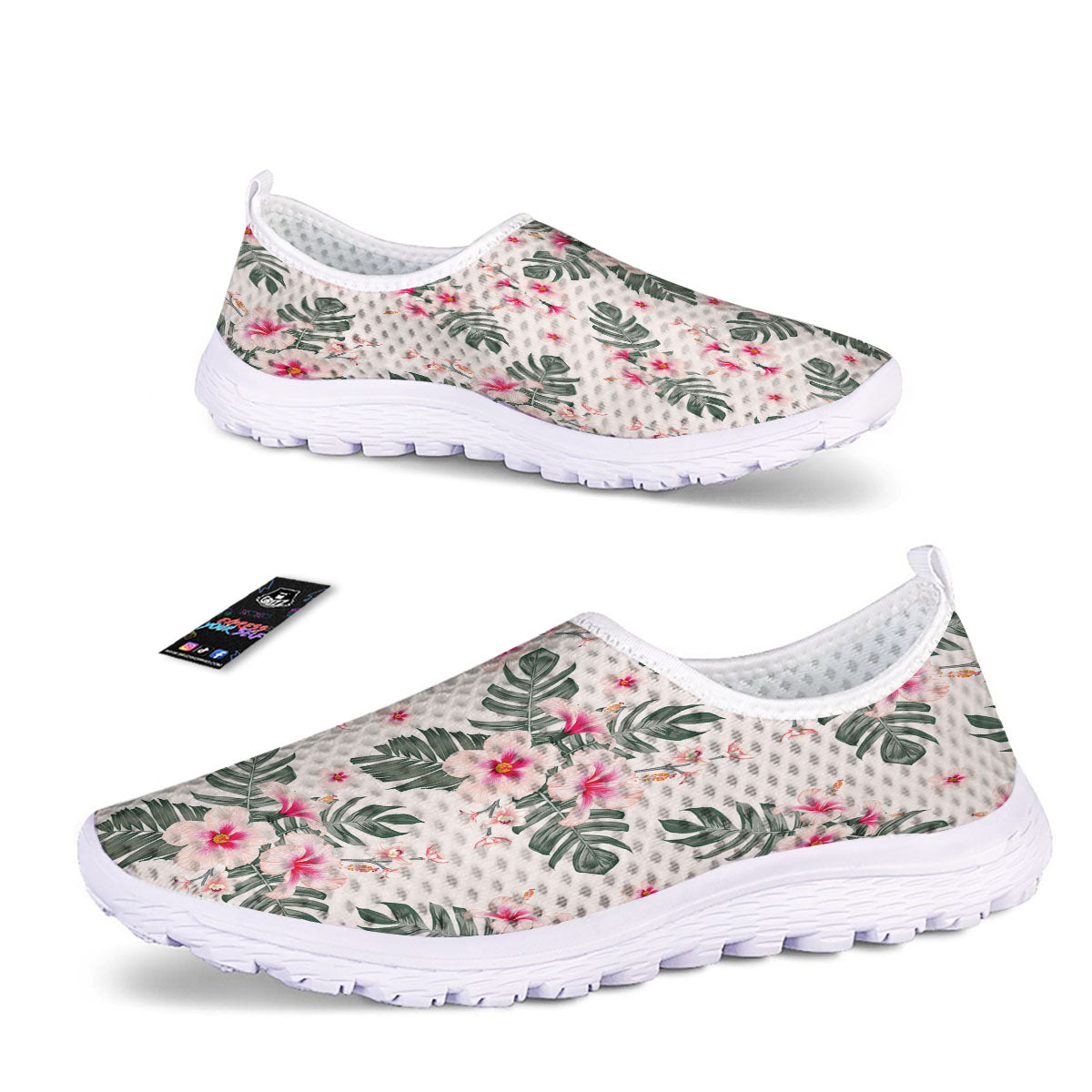 Tropical Pink Hibiscus Print Pattern Nurse Shoes-grizzshop