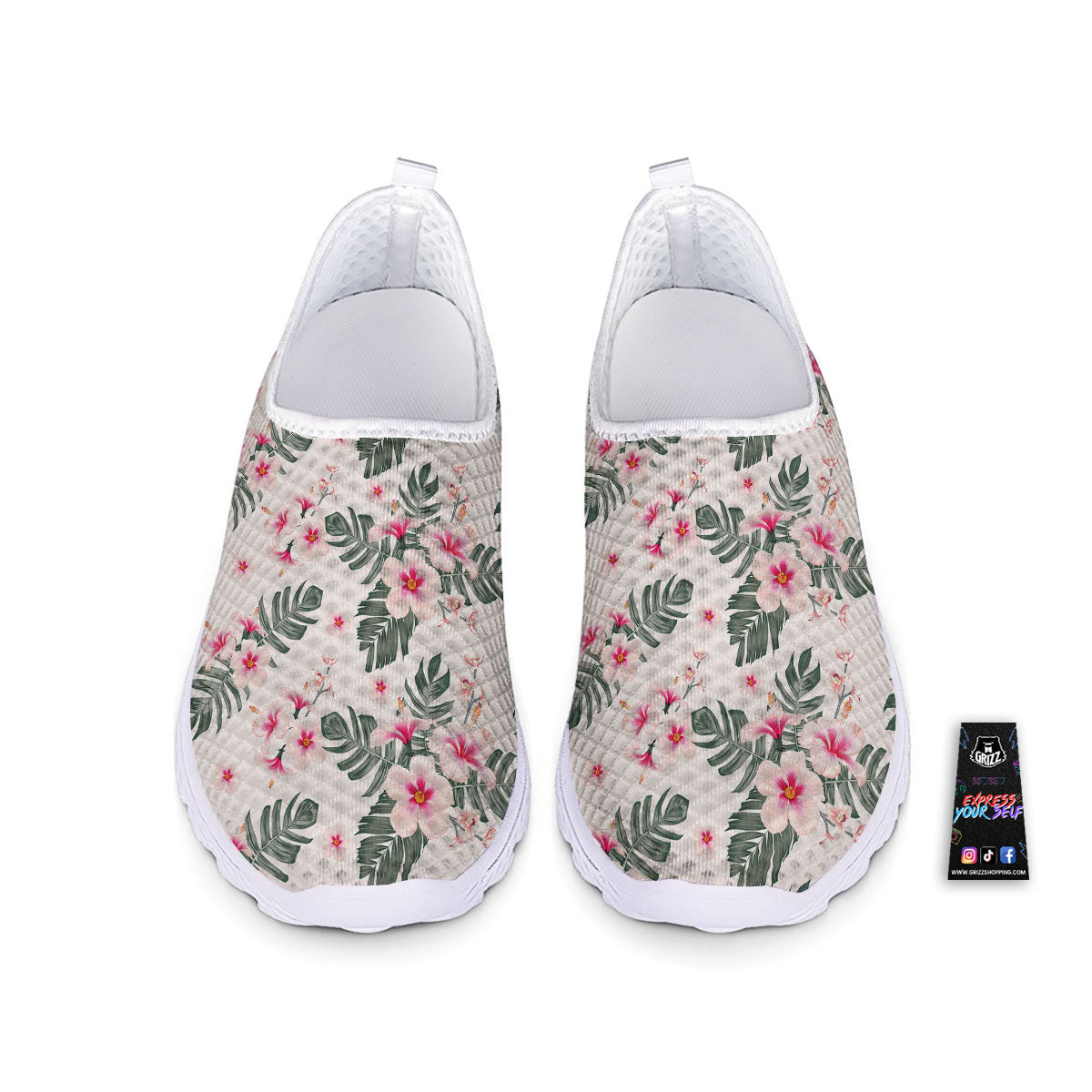 Tropical Pink Hibiscus Print Pattern Nurse Shoes-grizzshop