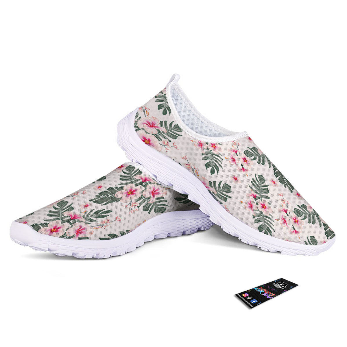 Tropical Pink Hibiscus Print Pattern Nurse Shoes-grizzshop