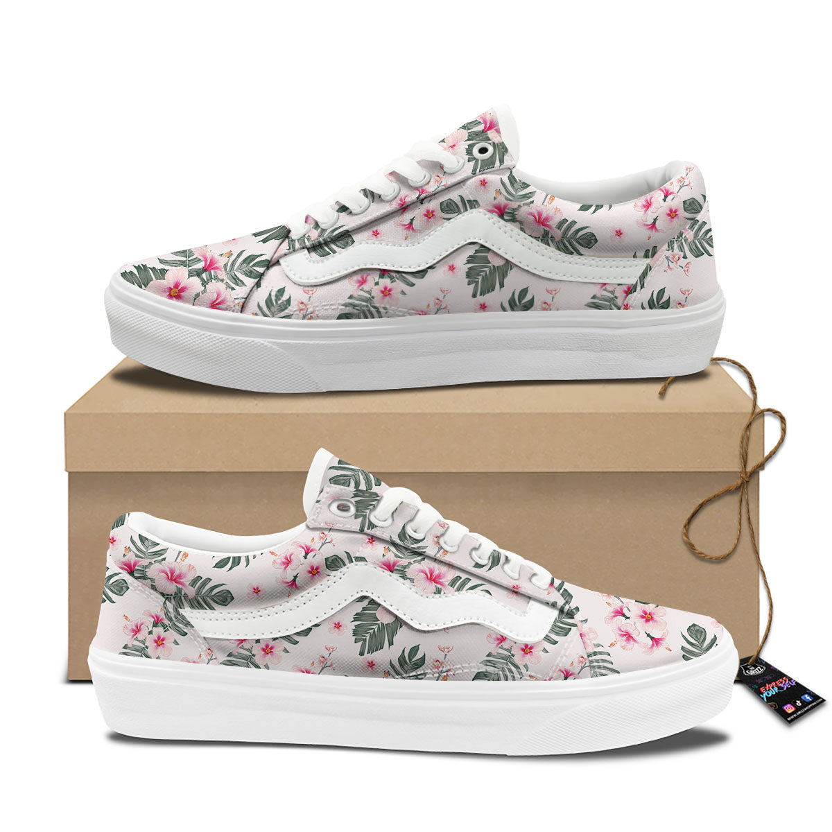 Tropical Pink Hibiscus Print Pattern Skate Shoes-grizzshop
