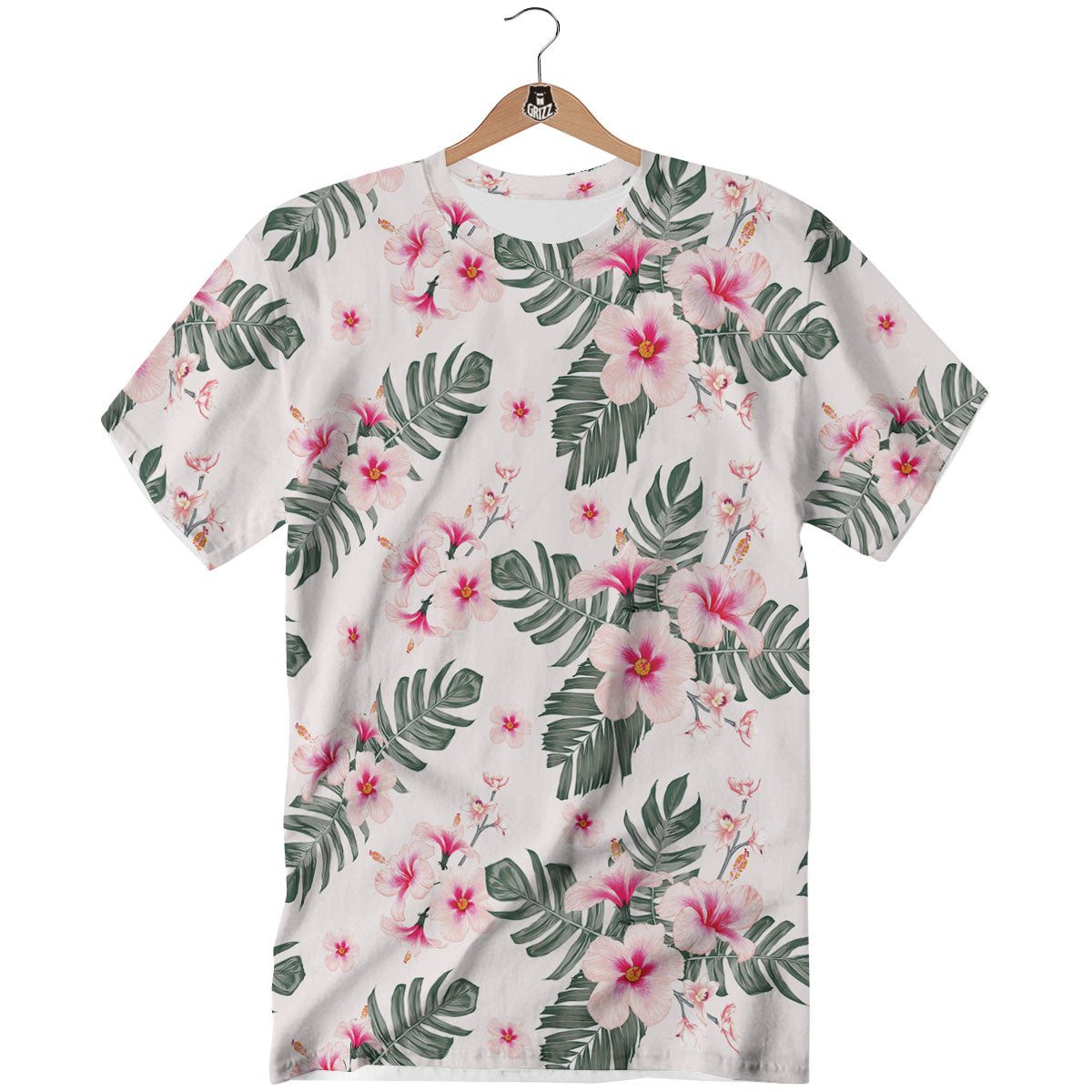 Tropical Pink Hibiscus Print Pattern T-Shirt-grizzshop