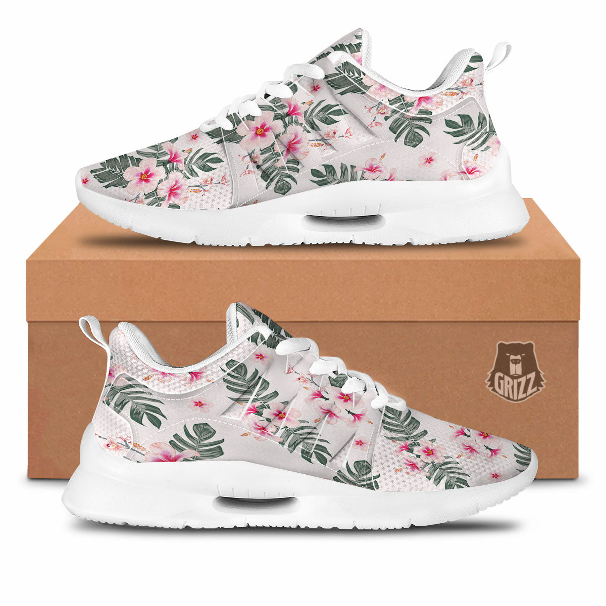 Tropical Pink Hibiscus Print Pattern Tennis Shoes-grizzshop