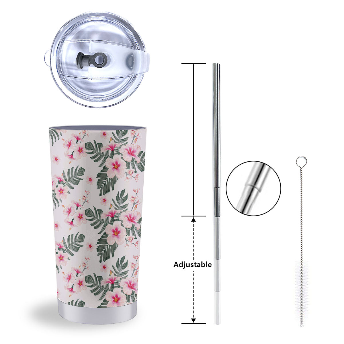 Tropical Pink Hibiscus Print Pattern Tumbler-grizzshop