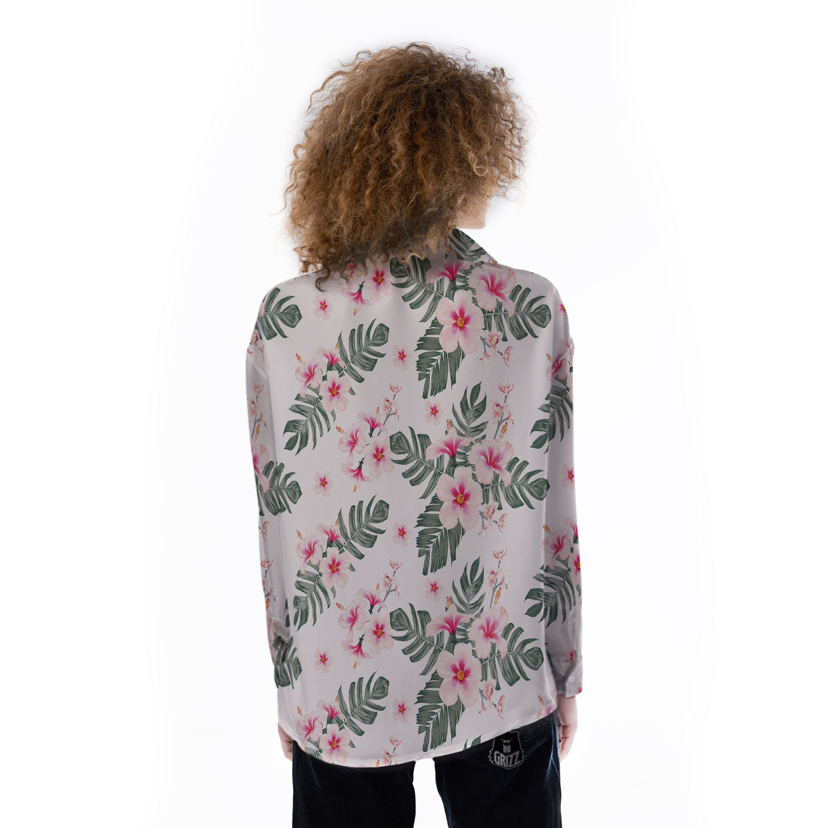 Tropical Pink Hibiscus Print Pattern Women's Long Sleeve Shirts-grizzshop