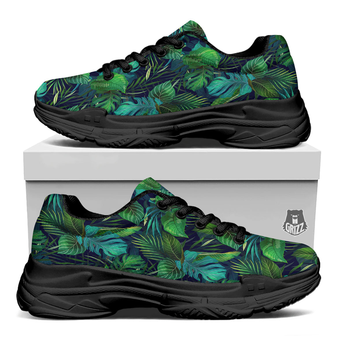 Tropical Plants Hawaiian Print Pattern Black Chunky Shoes-grizzshop
