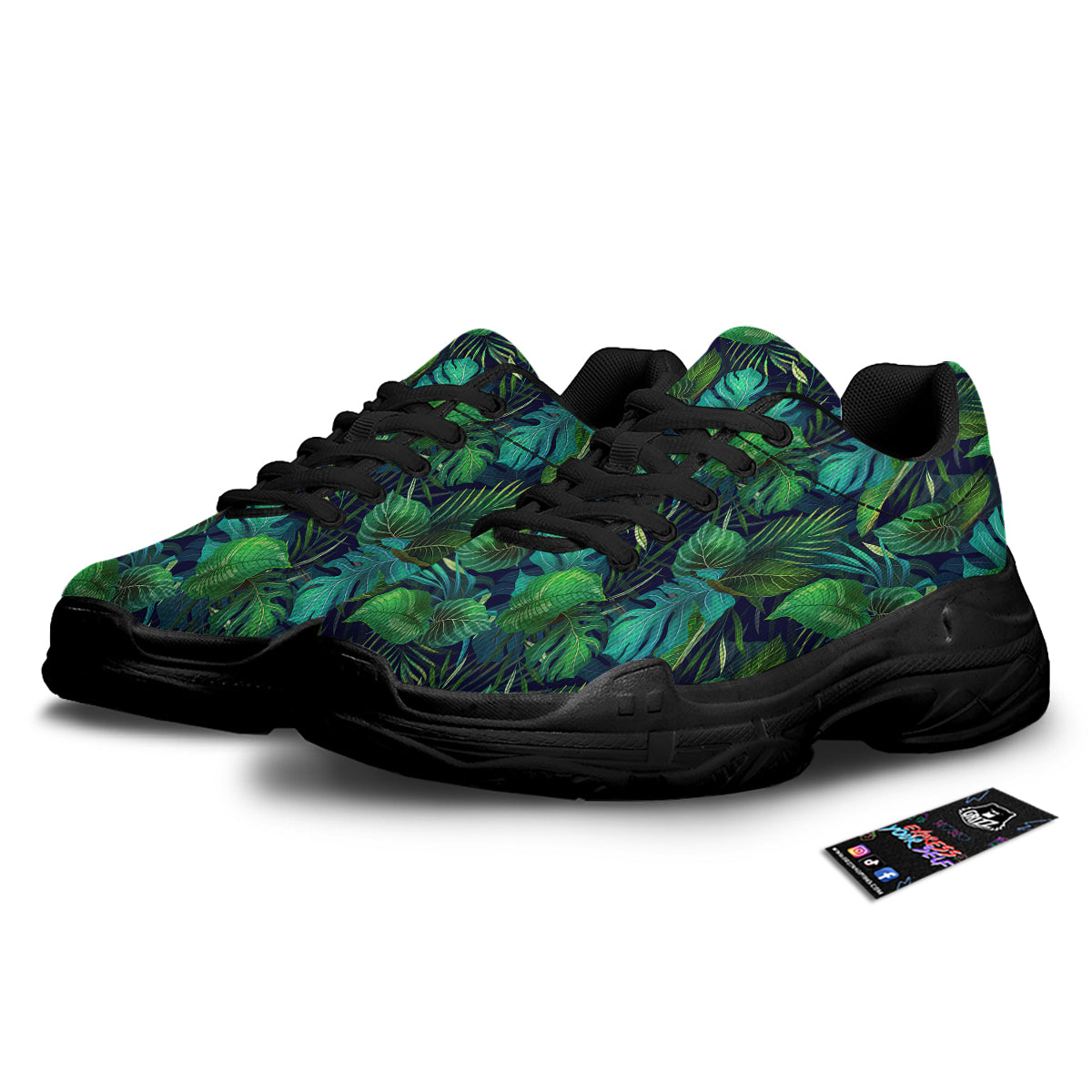 Tropical Plants Hawaiian Print Pattern Black Chunky Shoes-grizzshop