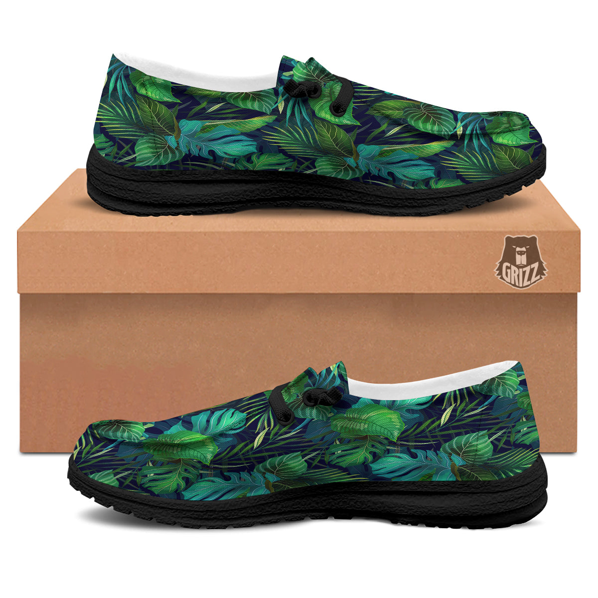 Tropical Plants Hawaiian Print Pattern Black Loafers-grizzshop