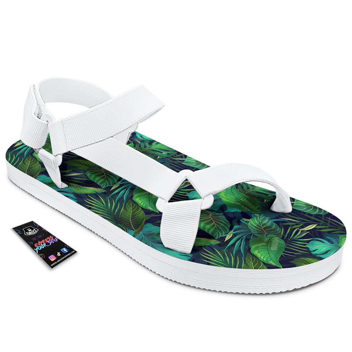 Tropical Plants Hawaiian Print Pattern White Open Toe Sandals-grizzshop
