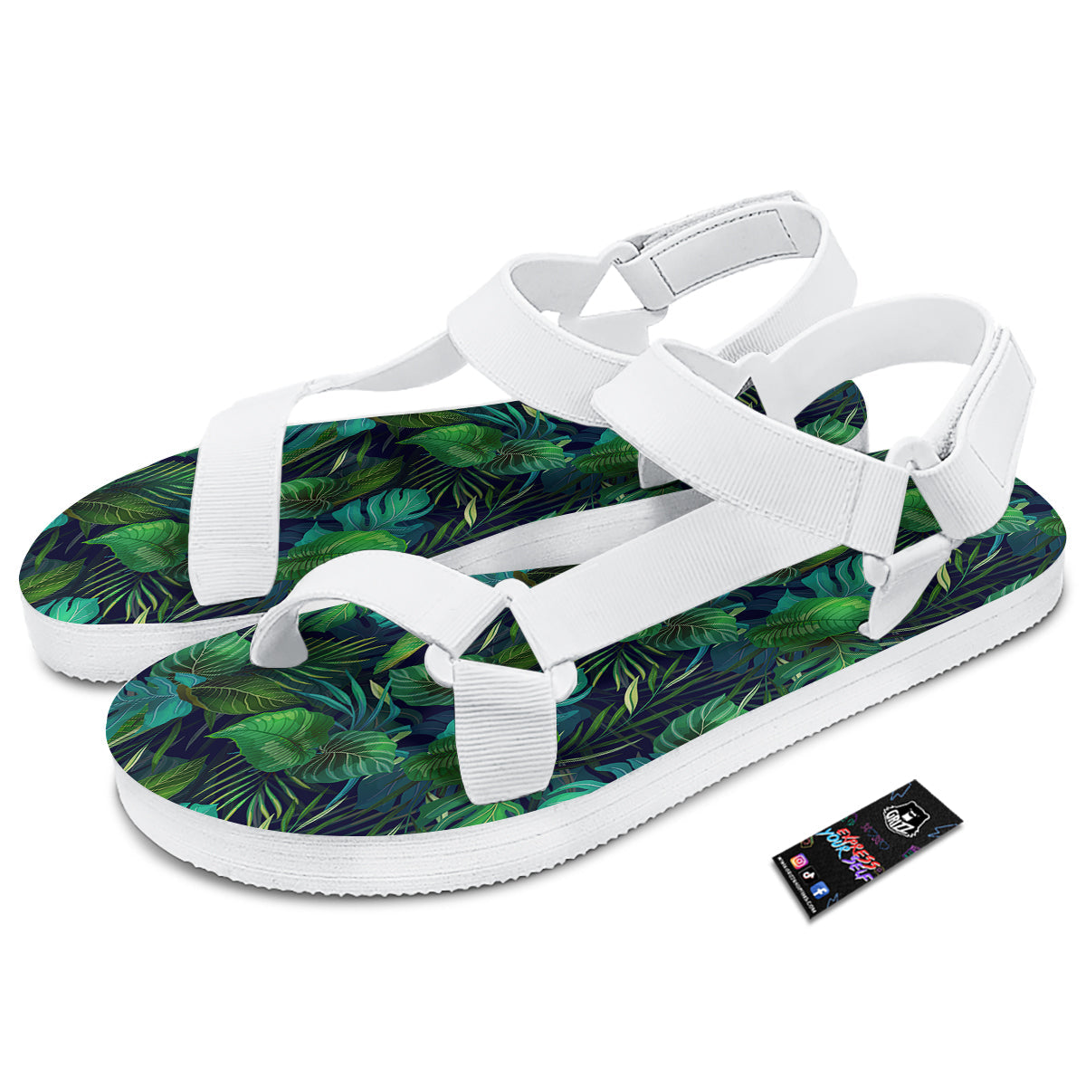 Tropical Plants Hawaiian Print Pattern White Open Toe Sandals-grizzshop