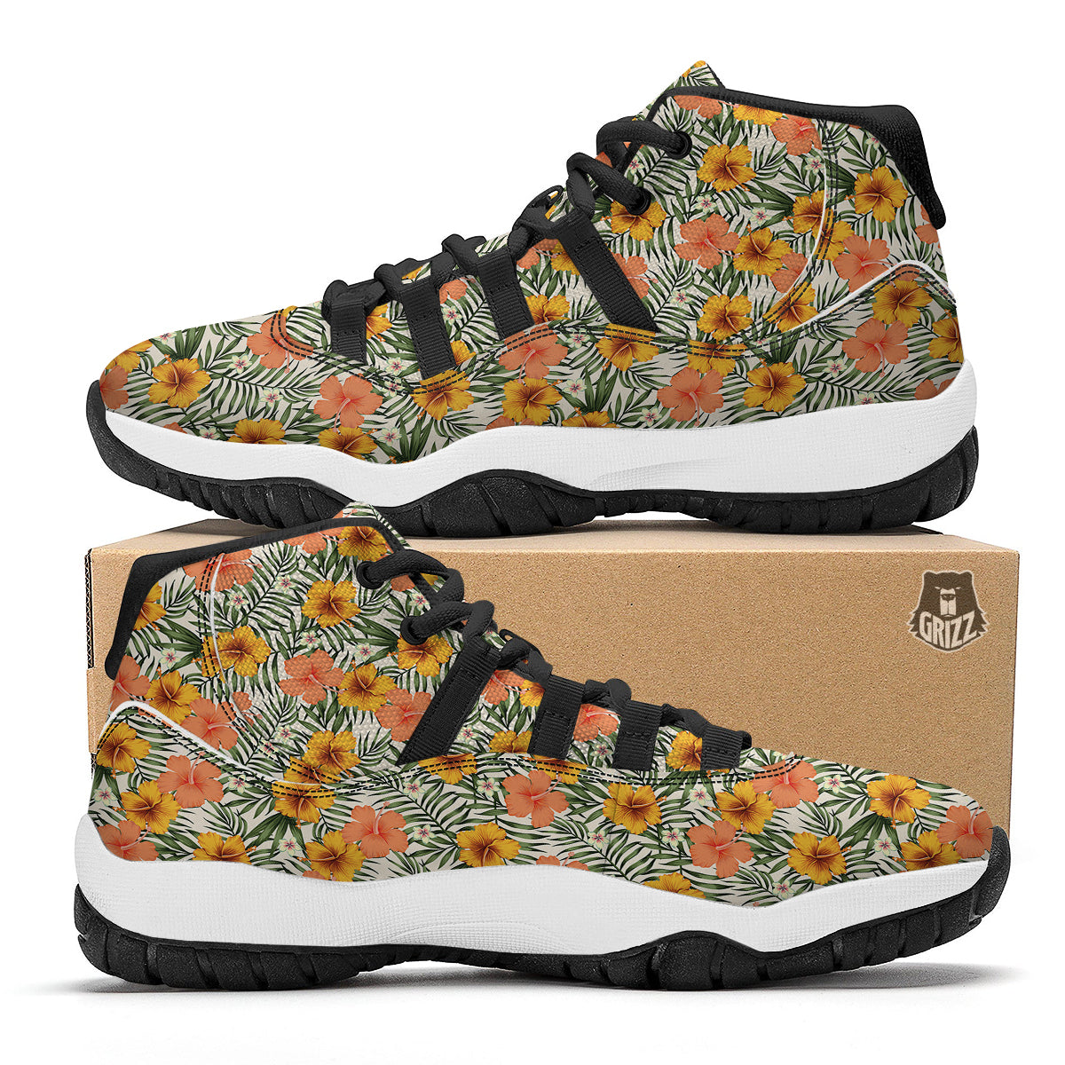 Tropical Plumeria Black Bball Shoes-grizzshop