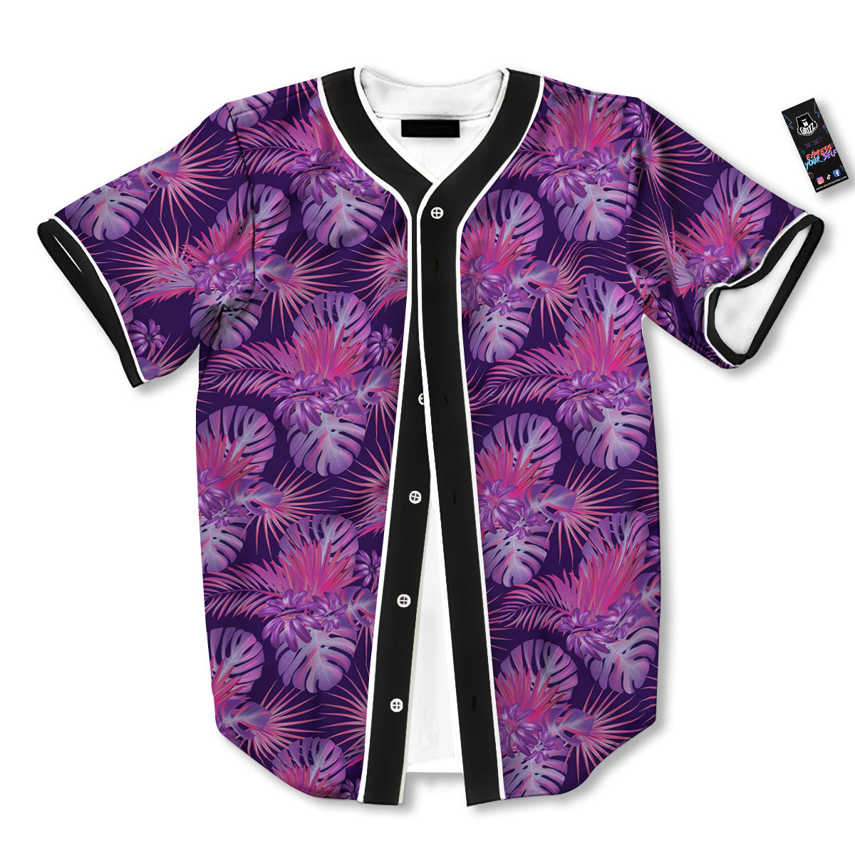 Tropical Purple Print Pattern Baseball Jersey-grizzshop