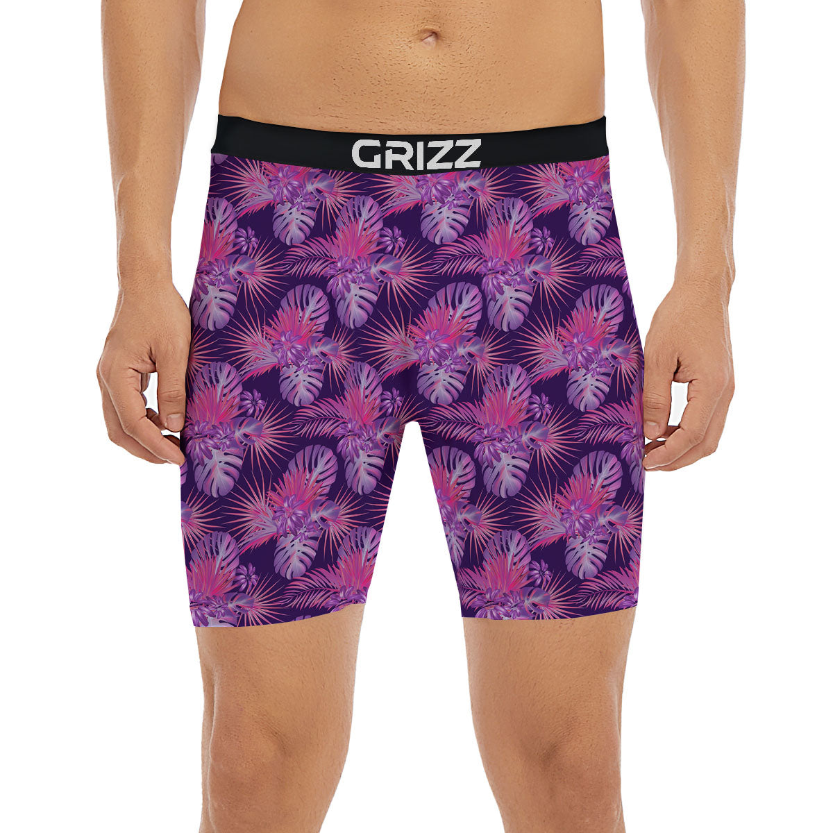 Tropical Purple Print Pattern Boxer Briefs-grizzshop