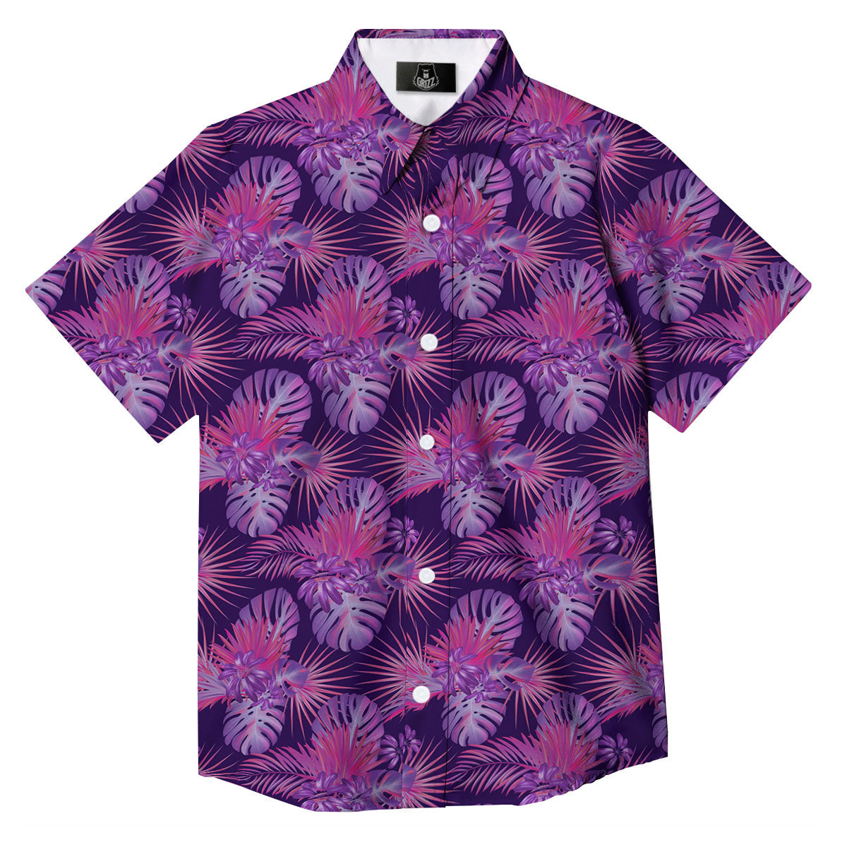 Tropical Purple Print Pattern Button Up Shirt-grizzshop