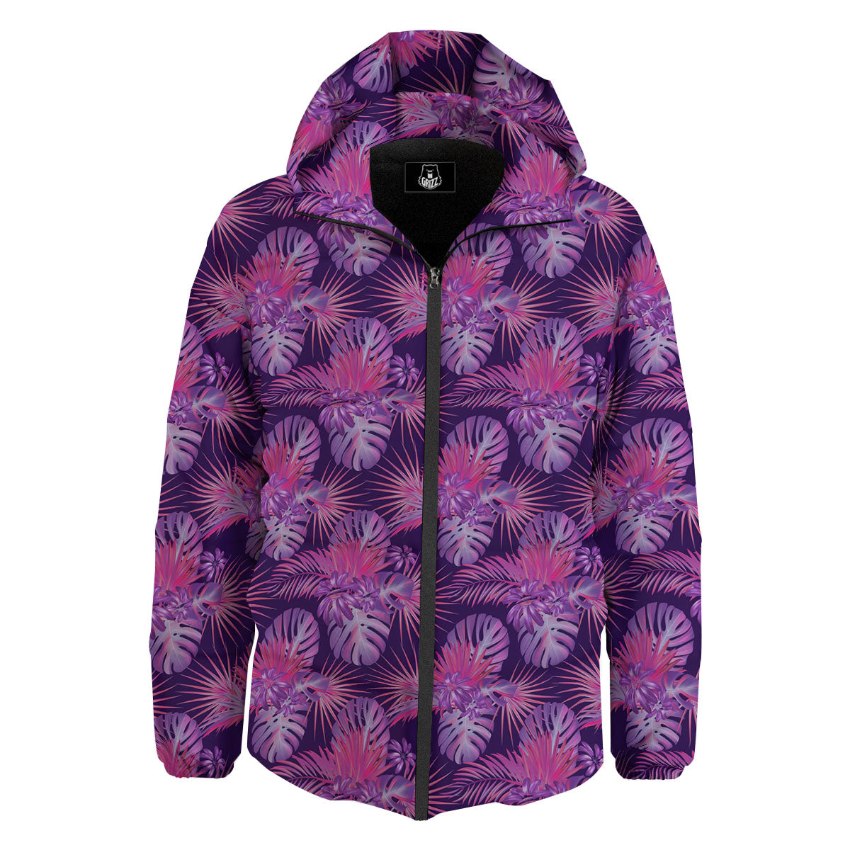 Tropical Purple Print Pattern Down Jacket-grizzshop