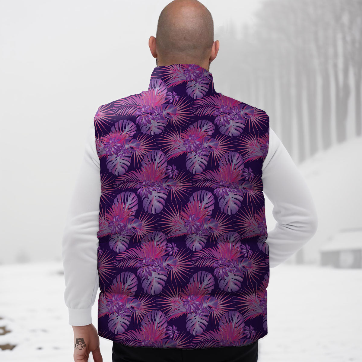 Tropical Purple Print Pattern Down Vest-grizzshop