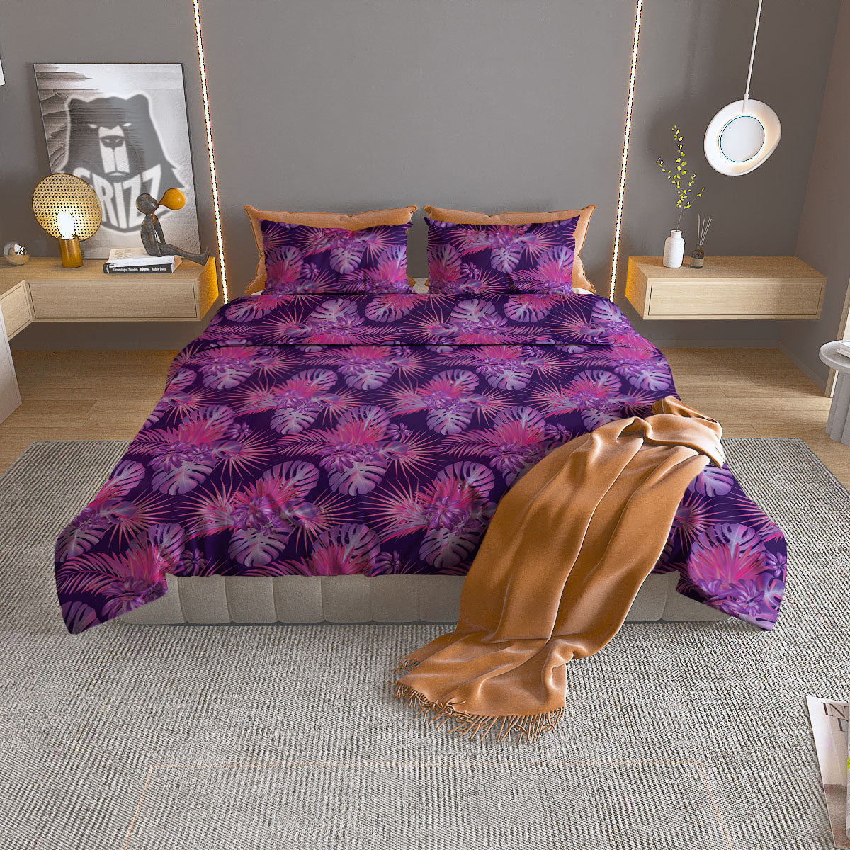 Tropical Purple Print Pattern Duvet Cover Bedding Set-grizzshop
