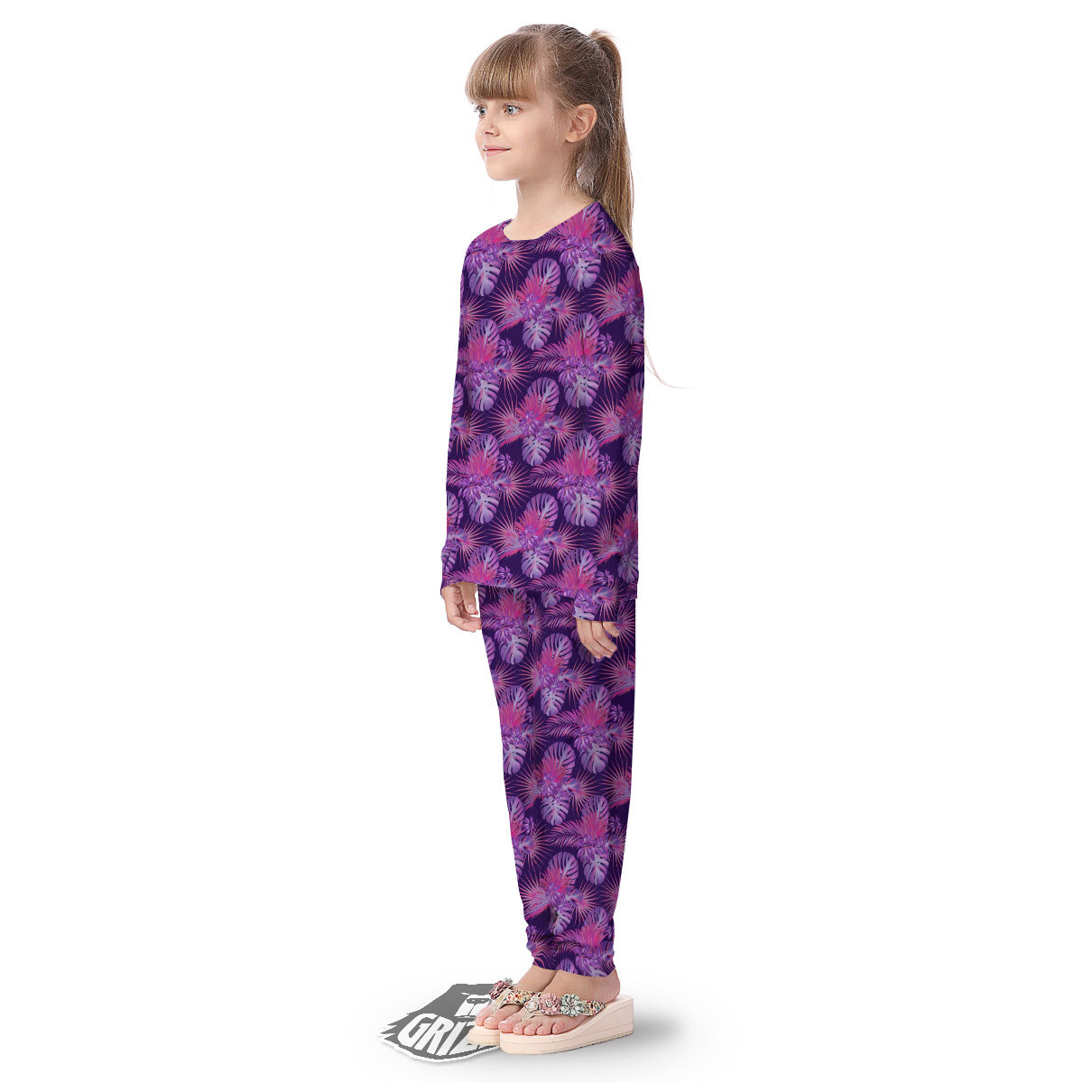 Tropical Purple Print Pattern Kid's Pajamas-grizzshop