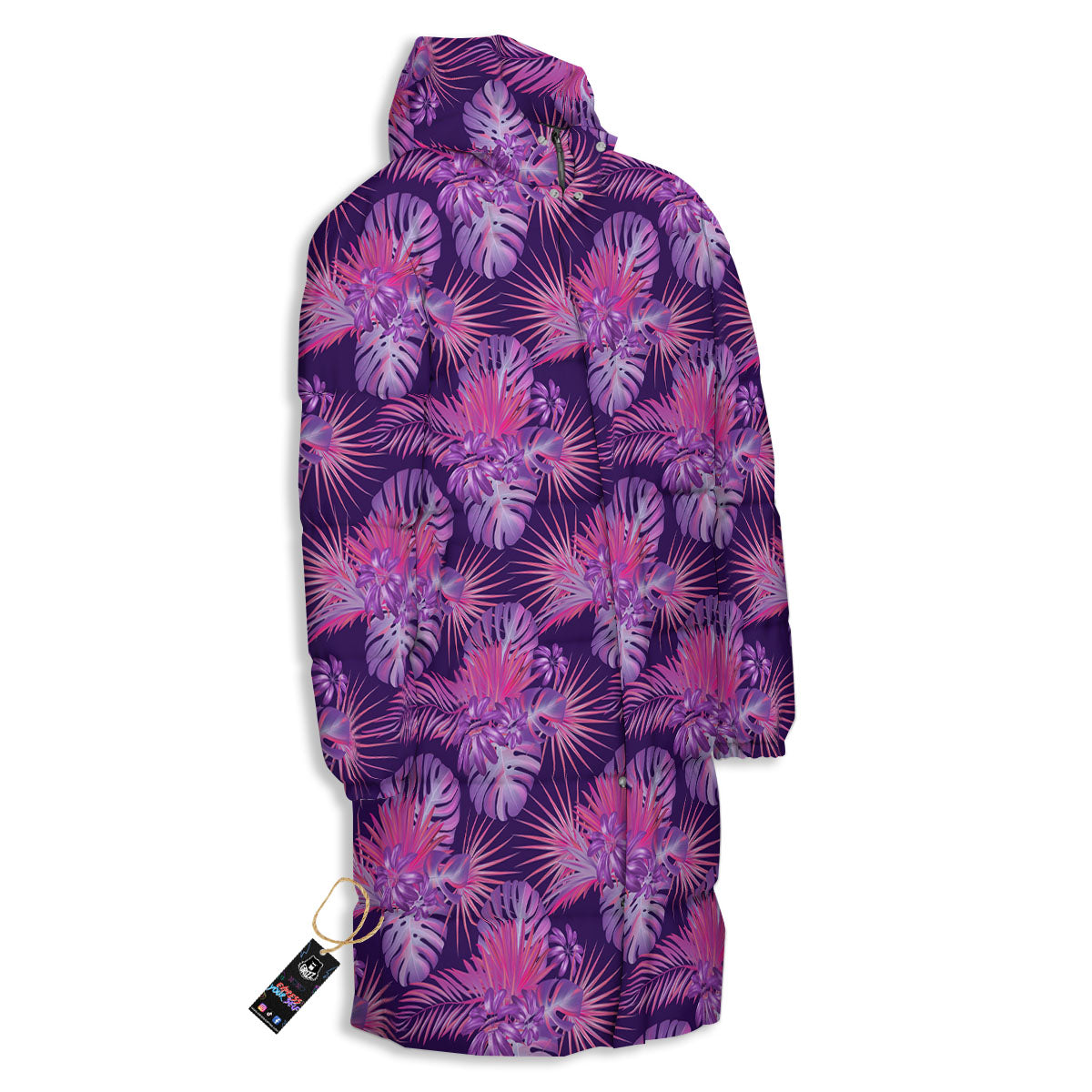 Tropical Purple Print Pattern Long Down Jacket-grizzshop