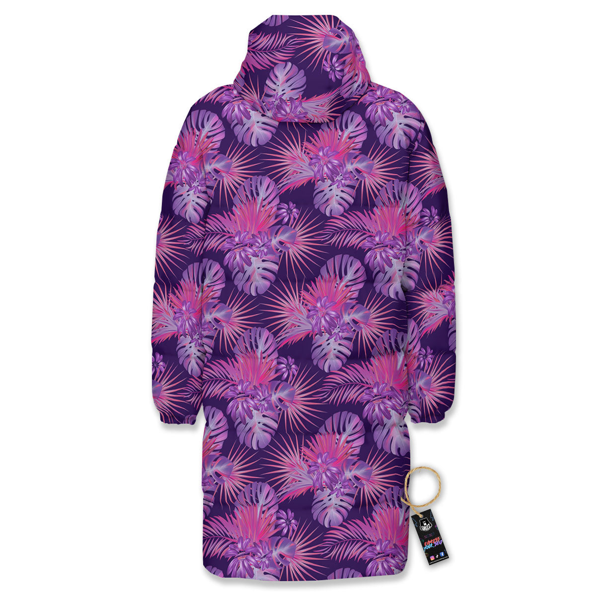 Tropical Purple Print Pattern Long Down Jacket-grizzshop