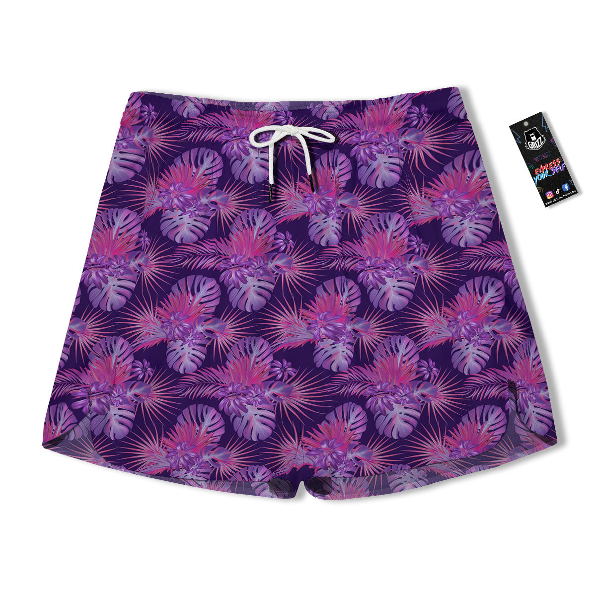 Tropical Purple Print Pattern Men's Running Shorts-grizzshop
