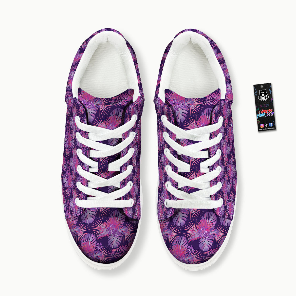 Tropical Purple Print Pattern Platform Shoes-grizzshop