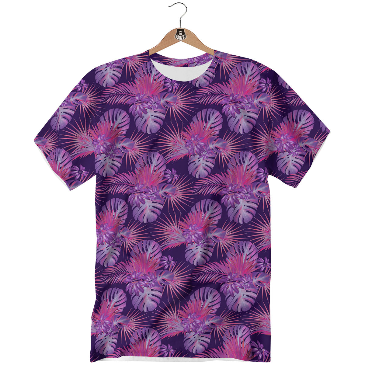 Tropical Purple Print Pattern T-Shirt-grizzshop