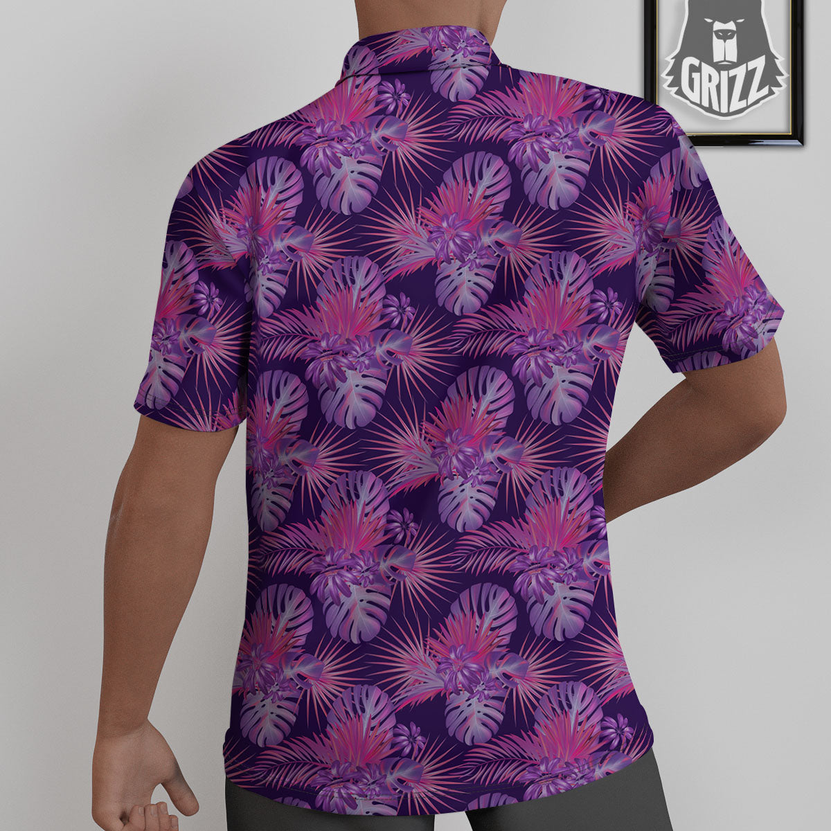 Tropical Purple Print Pattern Untucked Shirts-grizzshop