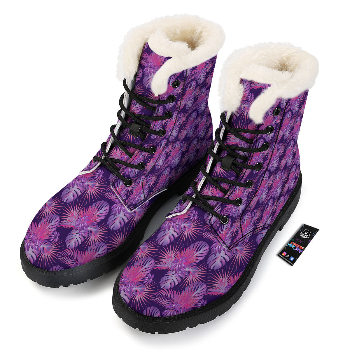 Tropical Purple Print Pattern Winter Boots-grizzshop